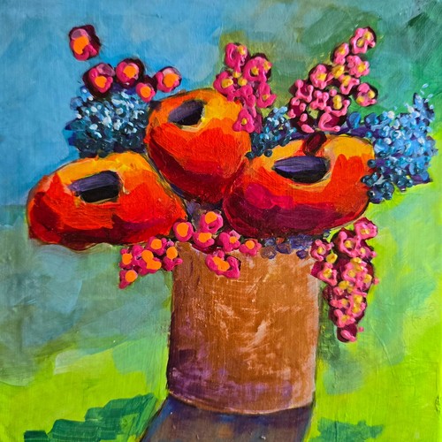 Abstract flowers red acrylic