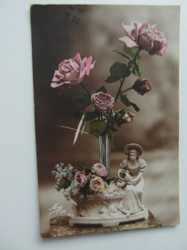 Postcard roses vase - postcard, roses,