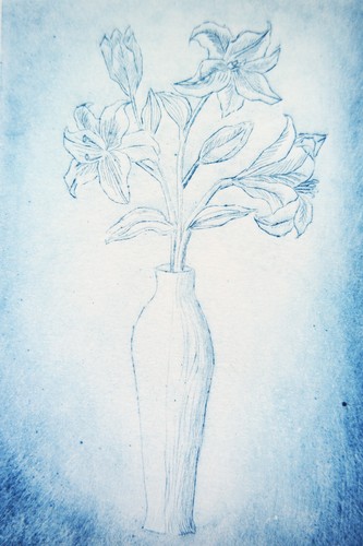 Etching lilies vase - in, vase”