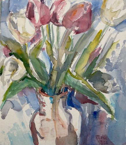 Watercolour vase with tulips - watercolour,