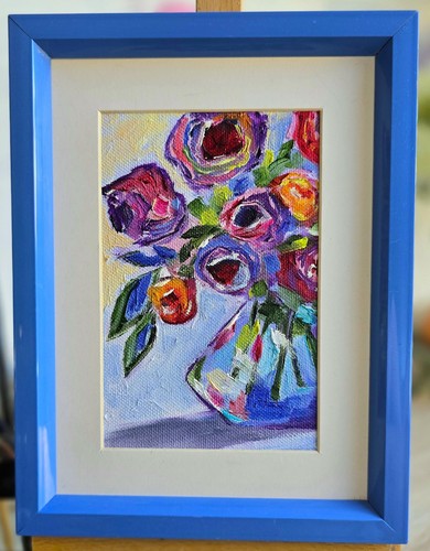 Flowers vase blue oil - vase,